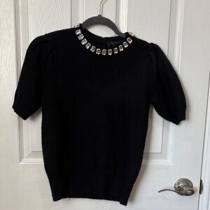 Ann Taylor Black Sweater with Gem Embellishments